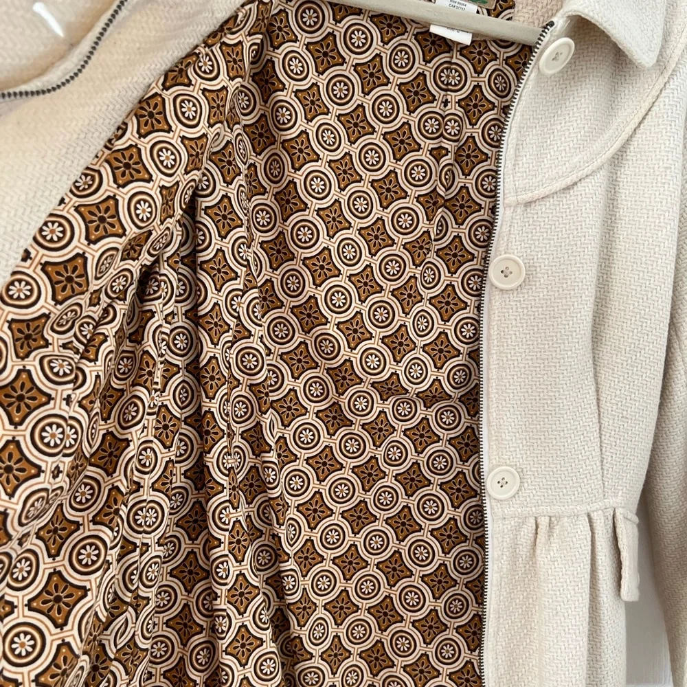 Billabong Women Medium Ivory LS Pea Coat Jacket Wool Blend Lined EmbroideredLogo